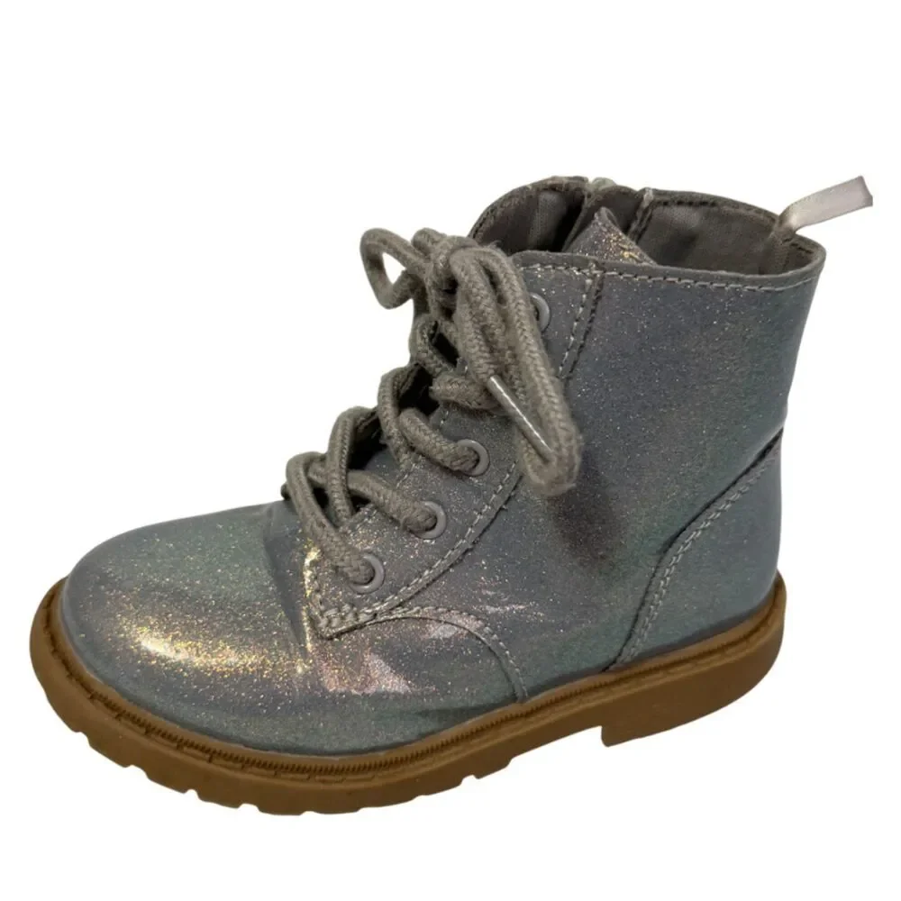 Old Navy Silver Glitter Metallic Lace Up Booties Size 8